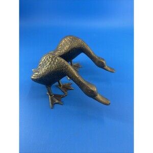 Vintage Pair Brass Ducks Goose Geese Bird Figurine 8" Set of 2 Standing Web Feet